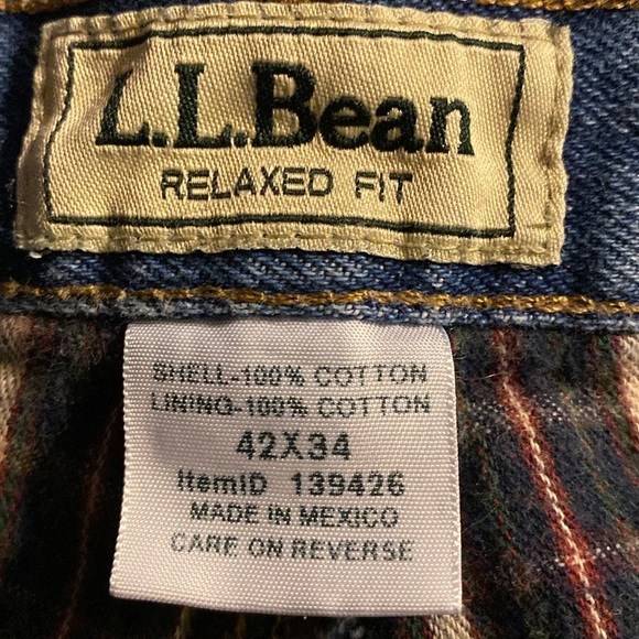 EUC LL Bean Double Jeans, Relaxed Fit, Cotton, Flannel Lined, Sz 42x34, Denim​ - Picture 2 of 15